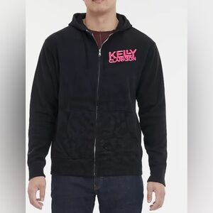 Kelly Clarkson men’s Pocket‎ Logo Zippered Hooded Sweatshirt hoodie Black medium